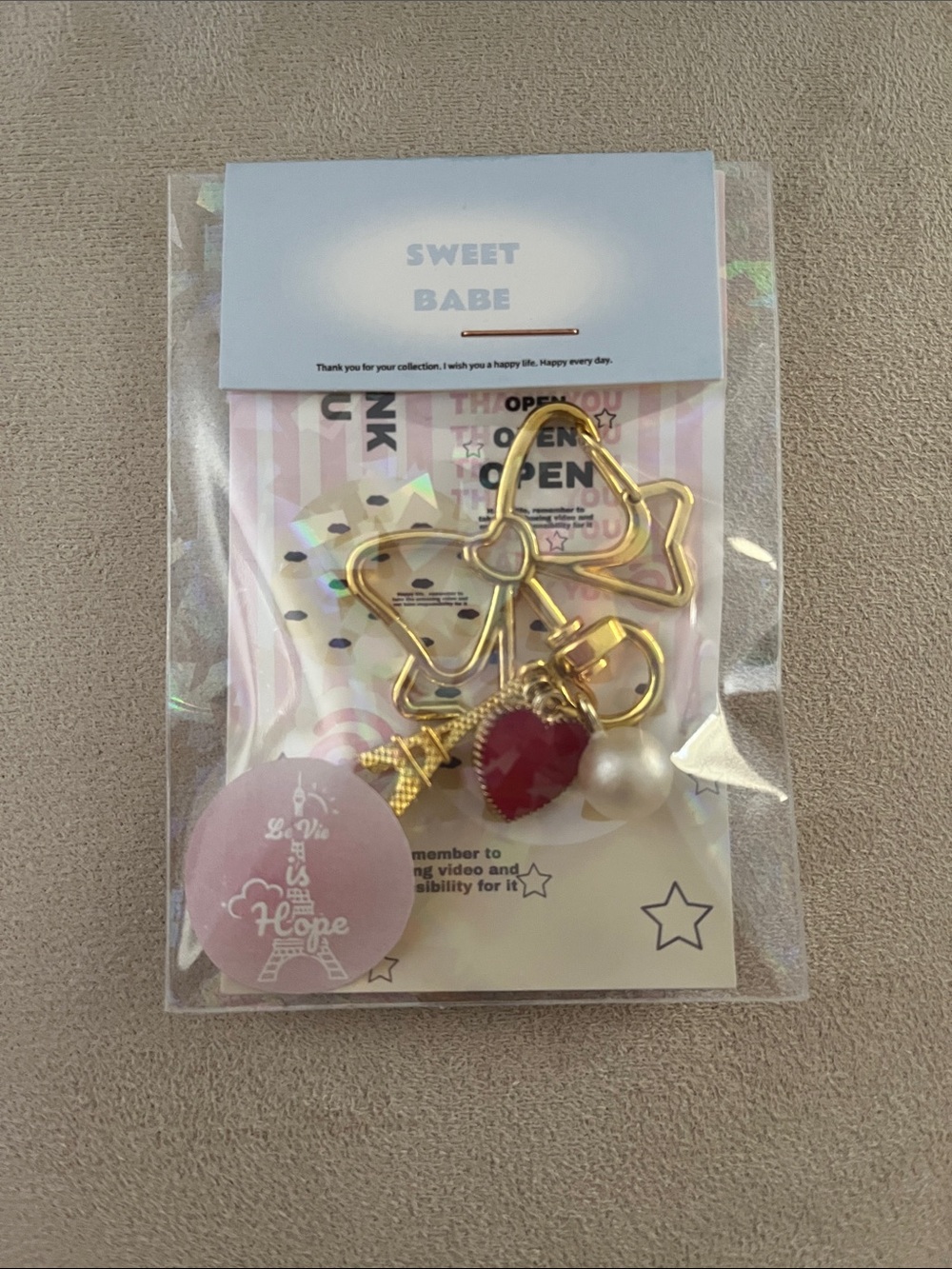 Bow Eiffel Tower Red Heart and Pearl Bag Charm